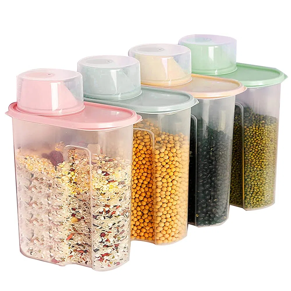 4 Piezas Tanque Almacenamiento Alimentos Secos,Envases Plástico,Recipiente Para Cereales,Medidora Caja,Se Utiliza Para Harina,Café,1,9 L