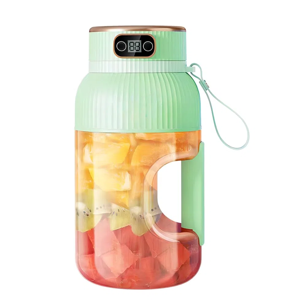 Vaso exprimidor portátil, licuadora de jugo de 1200 ml con pantalla digital, recargable por USB para cocina, viajes, oficina, gimnasio