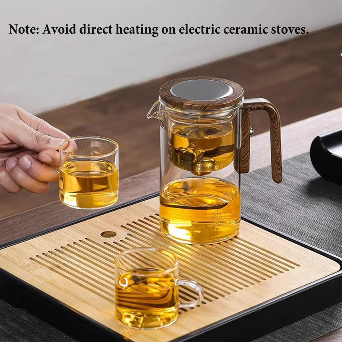 Enchantipot Magic Tea Pote Enchanti Tea Pot, Vaso de Separación de Agua con Mano de Madera, Teapot de Control por Presión para Té Libre, Tejedura de Sazón (520 Transparente)