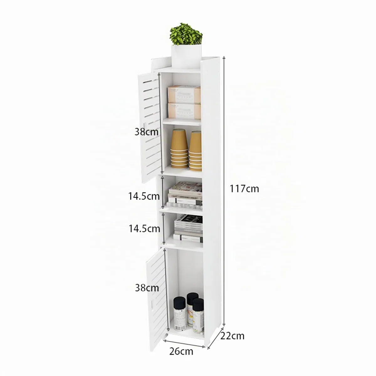 HUOLE Mueble de baño, pequeño mueble de almacenamiento para inodoro, escobillero de baño, con soporte de madera, 26 x 22 x 118 cm, color blanco