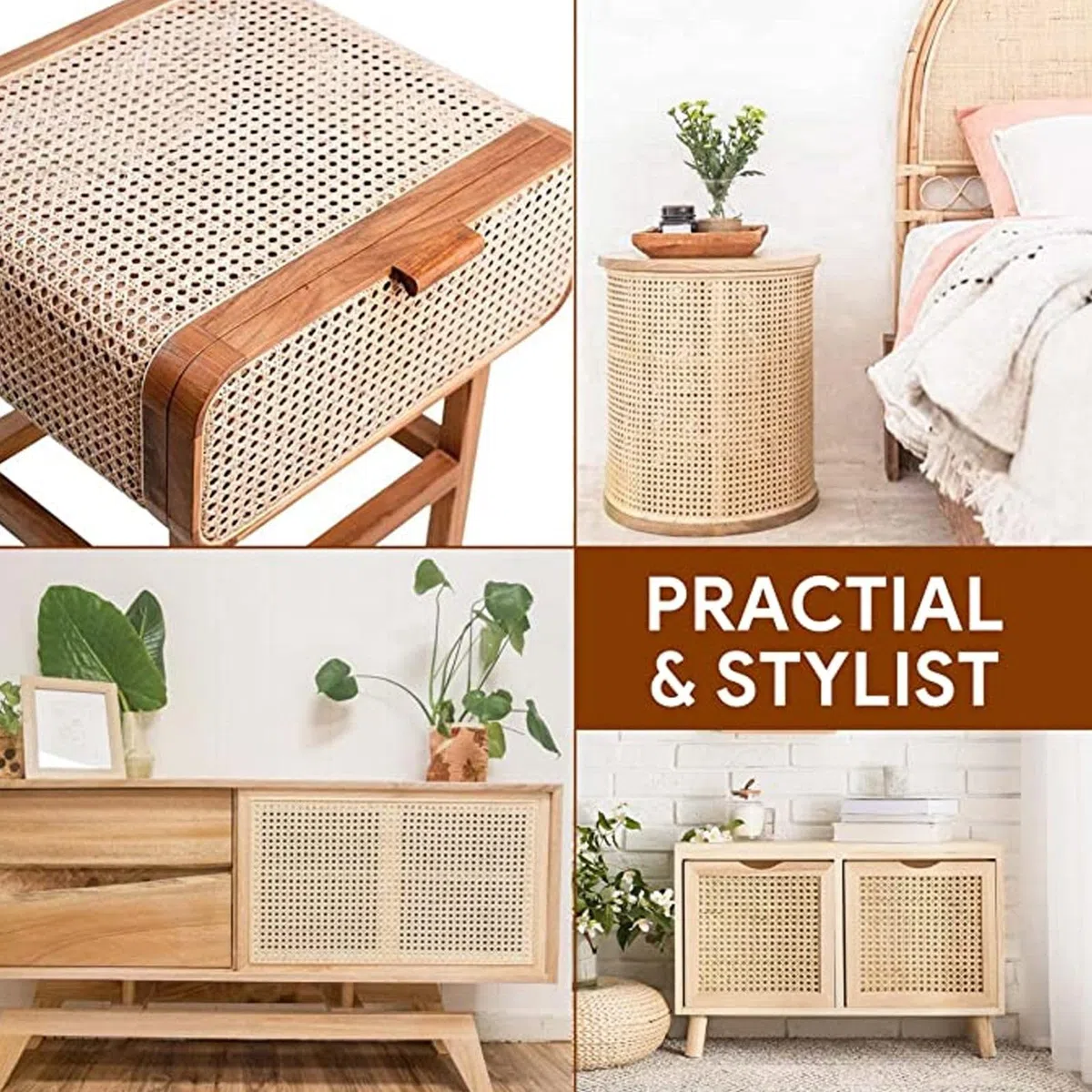 Rollo de cincha de ratán de bastón, malla de ratán abierta tejida de ratán natural para proyectos de conserva, anís estrellado, ratán ancho para manualidades, gabinete, silla, muebles, A