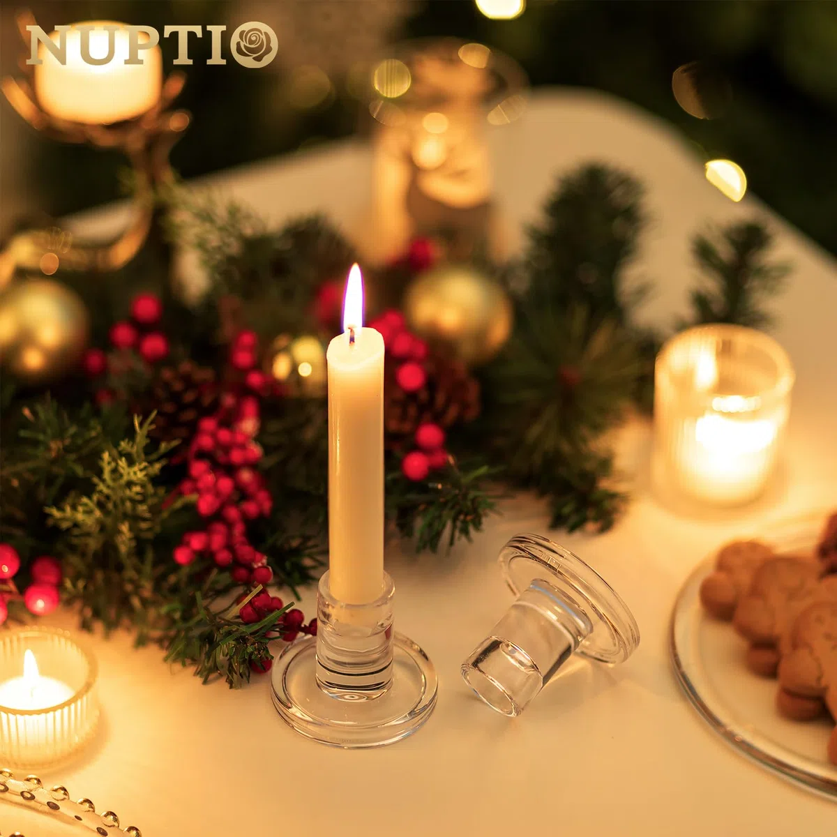 UPTIO Candelabros De Cristal 20 Piezas Claro Vela Palo Titular Conjunto para Taper Pilar Tealight Velas Boda Centros De Mesa para La Cena De Navidad Decoración De La Fiesta