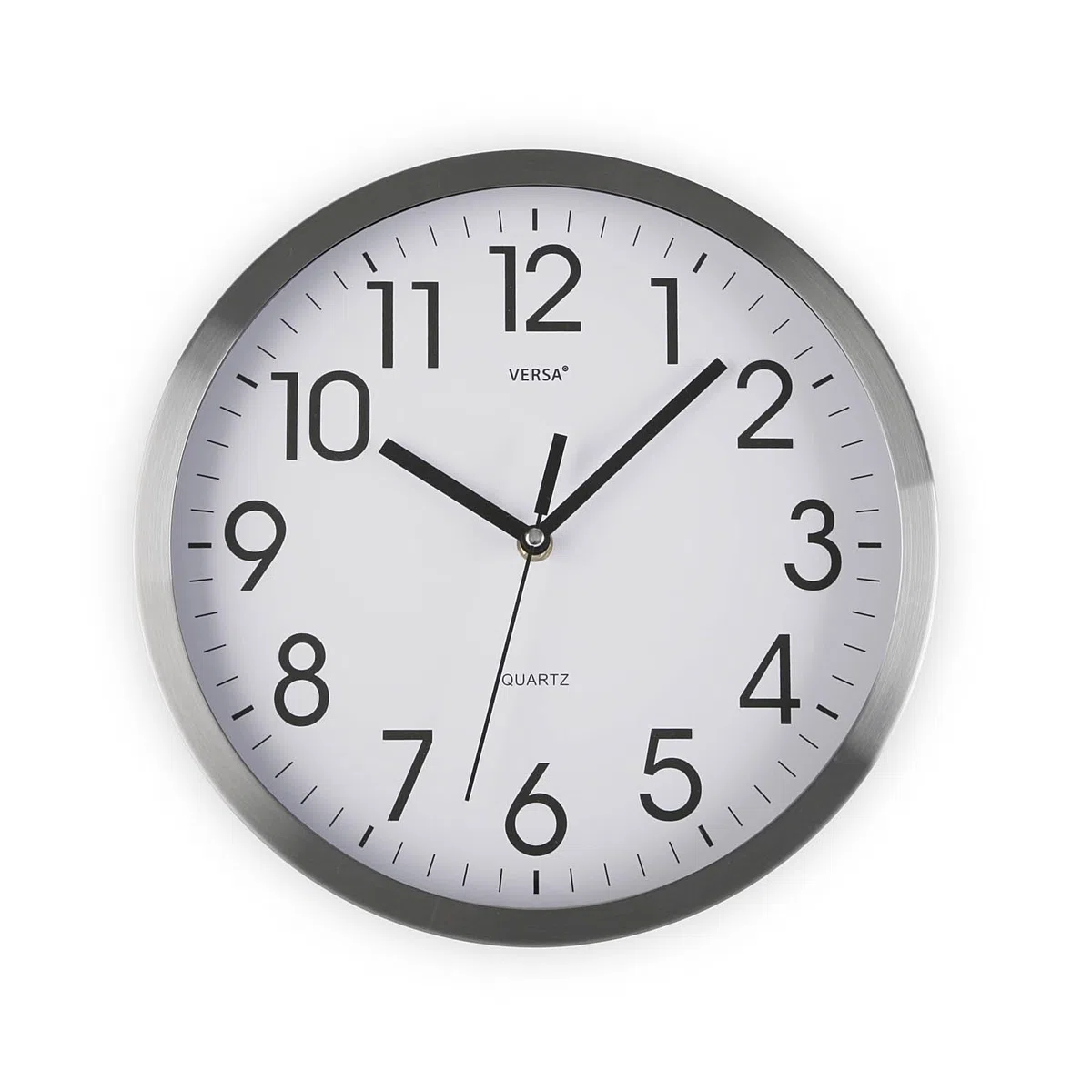 Versa Enkel Reloj de Pared Silencioso Decorativo para la Cocina, el Salón, el Comedor o la Habitación, Estilo Moderno, Medidas (Al x L x An) 30,5 x 4,1 x 30,5 cm, Aluminio, Color Blanco y Plateado