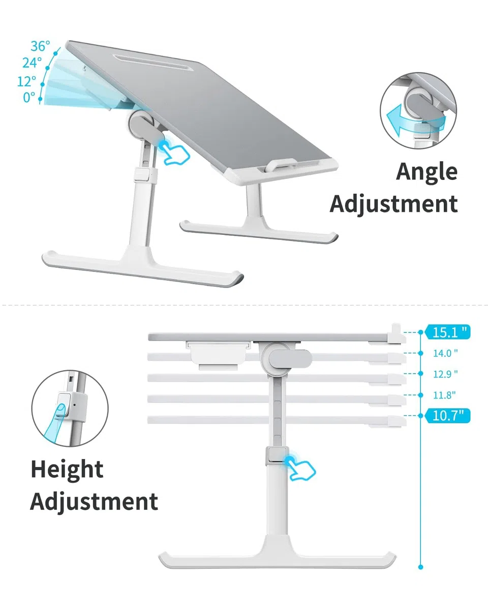 Mesa plegable SAIJI de 60 x 45 cm para cama, escritorio multiusos de alta calidad, ángulo de altura ajustable, con soporte para libros, cajón, ranura para tableta, para comer, trabajar, escribir