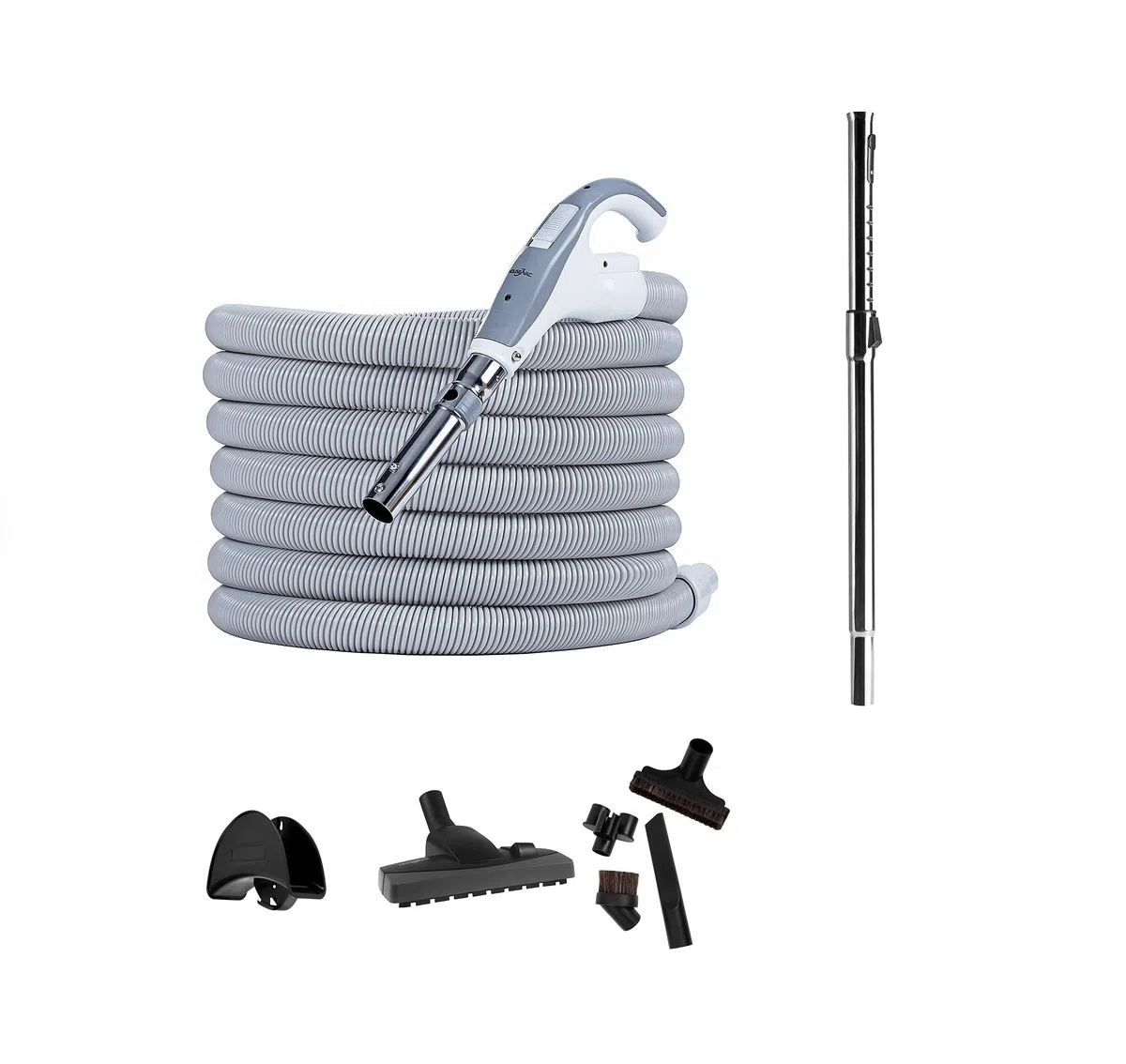 Aspiradora Central HouseVac Ultra, Kit de Accesorios de 8 Piezas, Manguera de aspiración con Mango telescópico, Boquilla de Suelo conmutable, Boquilla para rincones - 9m