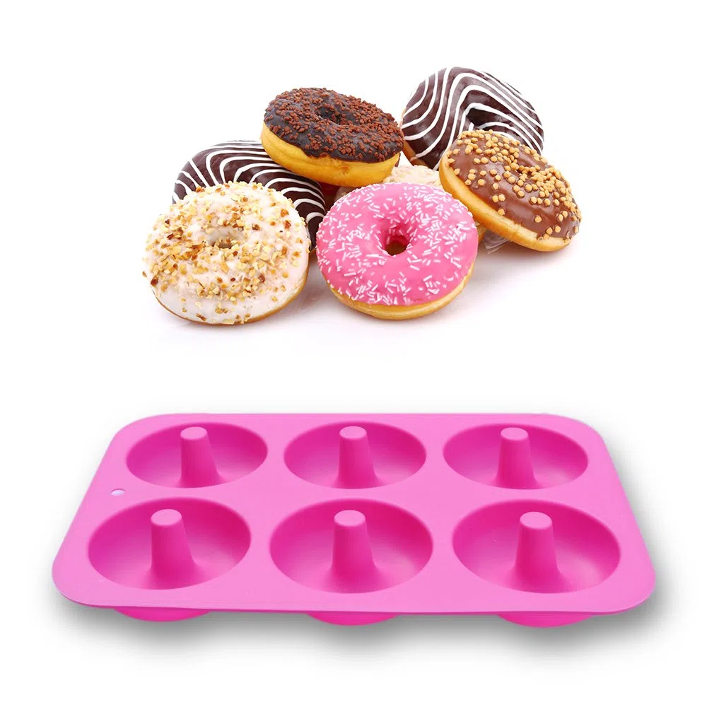 homEdge - Pack de 2 moldes para dónuts, antiadherentes, con silicona de grado alimenticio, verde y rosa