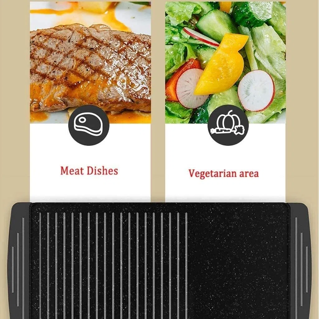 Parrilla Eléctrica Plancha de Asar Sartén eléctrica para parrilla, parrilla de mesa 2 en 1, parrillas de contacto para barbacoa para interiores Parrilla sin humo para interiores, superficies de coc