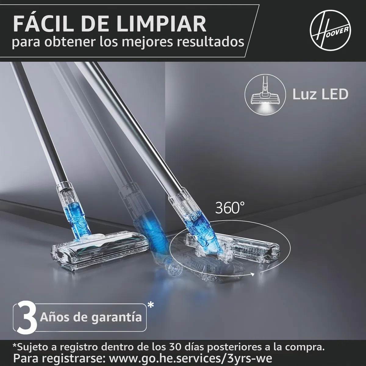 Hoover Aspiradora Escoba Sin Cable, 1200 POWERTIME, Alta Potencia, Cepillo Antienredos, Luces LED, Ligera, Ideal para Rincones [HF410H]