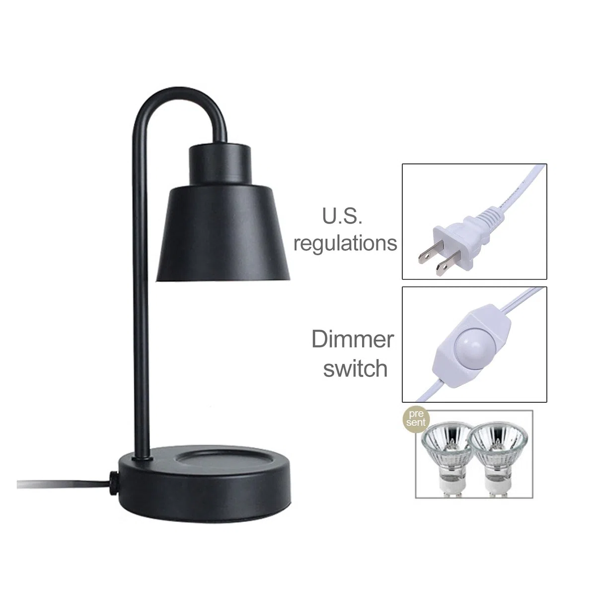 Lámpara Calentadora de Cera Eléctrica, Calentador de Velas con Fragancia, Lámpara Calentadora de Velas, Derretimiento de Velas Regulable con Control de Dial Y 2 Bombillas, Farol(110v negro)