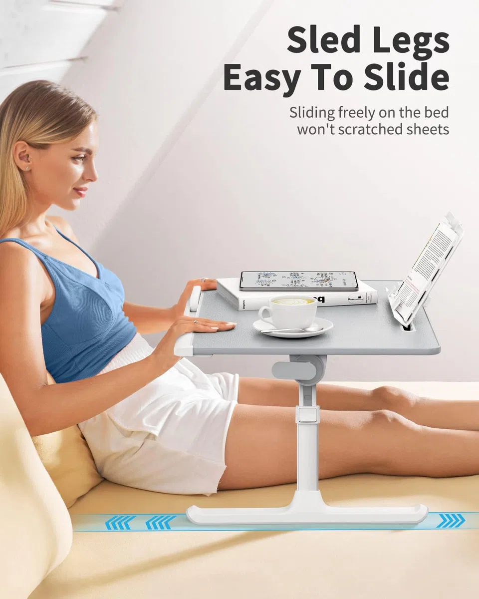 Mesa plegable SAIJI de 60 x 45 cm para cama, escritorio multiusos de alta calidad, ángulo de altura ajustable, con soporte para libros, cajón, ranura para tableta, para comer, trabajar, escribir