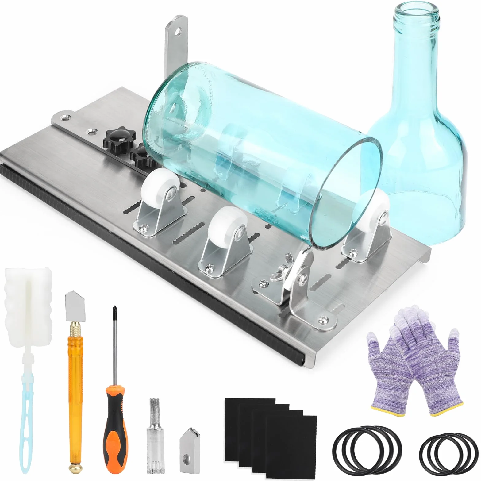 SWAWIS Cortador de Vidrio Corta Vidrio Cortadora de Botellas de Vidrio con Guantes de Seguridad y Accesorios