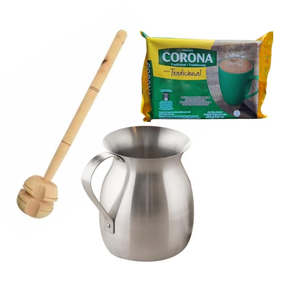 Pack de Jarra Chocolatera Universal, 2 Litros, Molinillo y 1 chocolate corona de 250 gramos