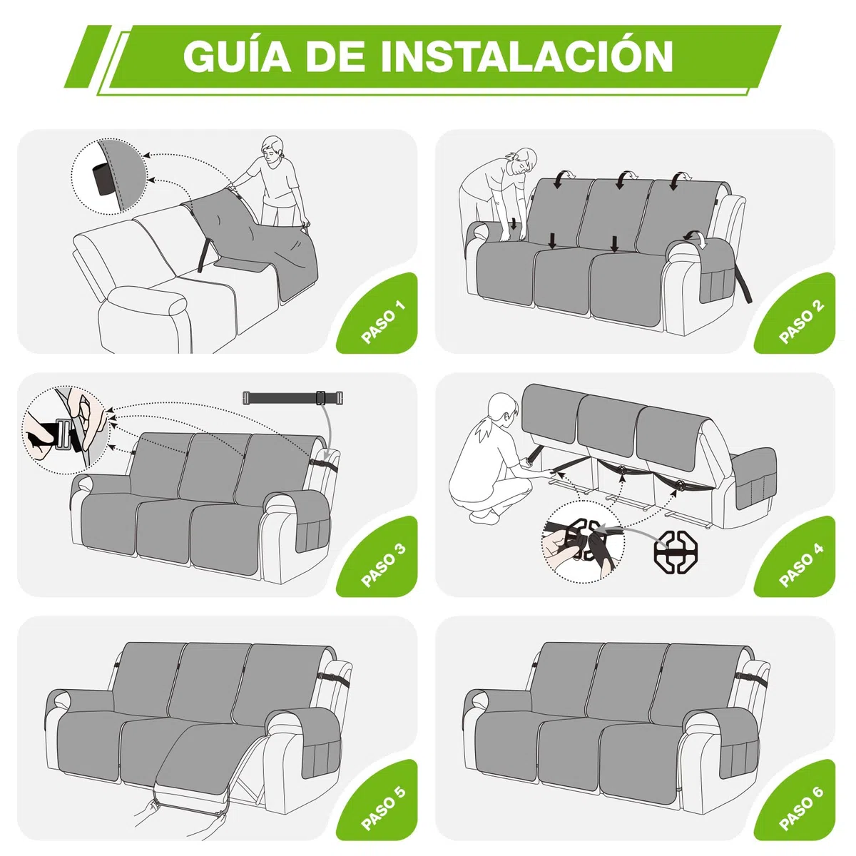 KinCam Funda Sillon Relax reclinable, Impermeable Funda para Sillón Relax con Bolsillo Laterales y Correas elásticas para Perros y Mascotas, Suave y Lavable Funda Sofa 3 plazas Gris Claro