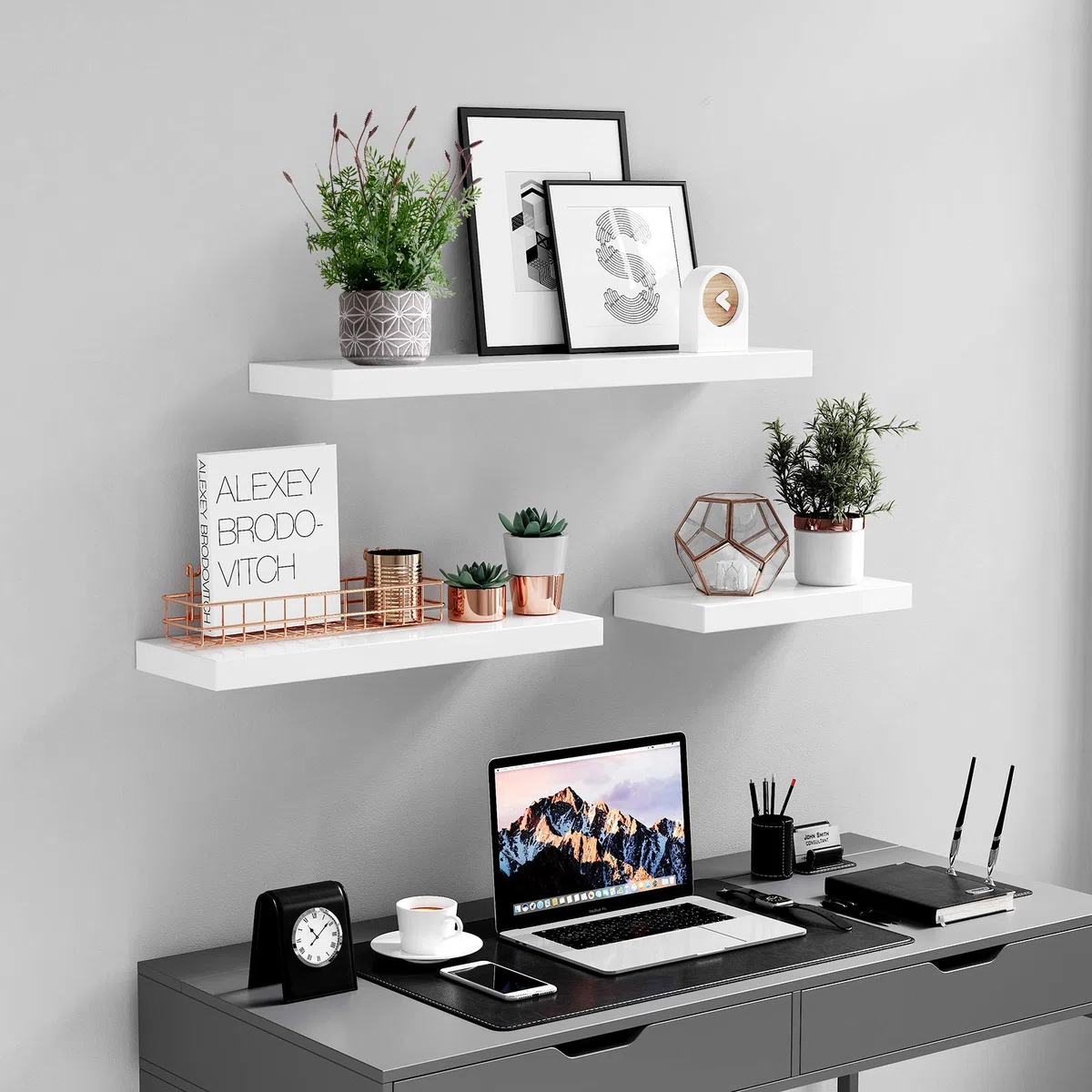 VASAGLE Estante de Pared, Estante Flotante, 20 x 80 x 3,8 cm, Balda de Pared para Marcos de Fotos, Decoración, para Salón, Estudio, Cocina, Blanco Clásico LWS28WT