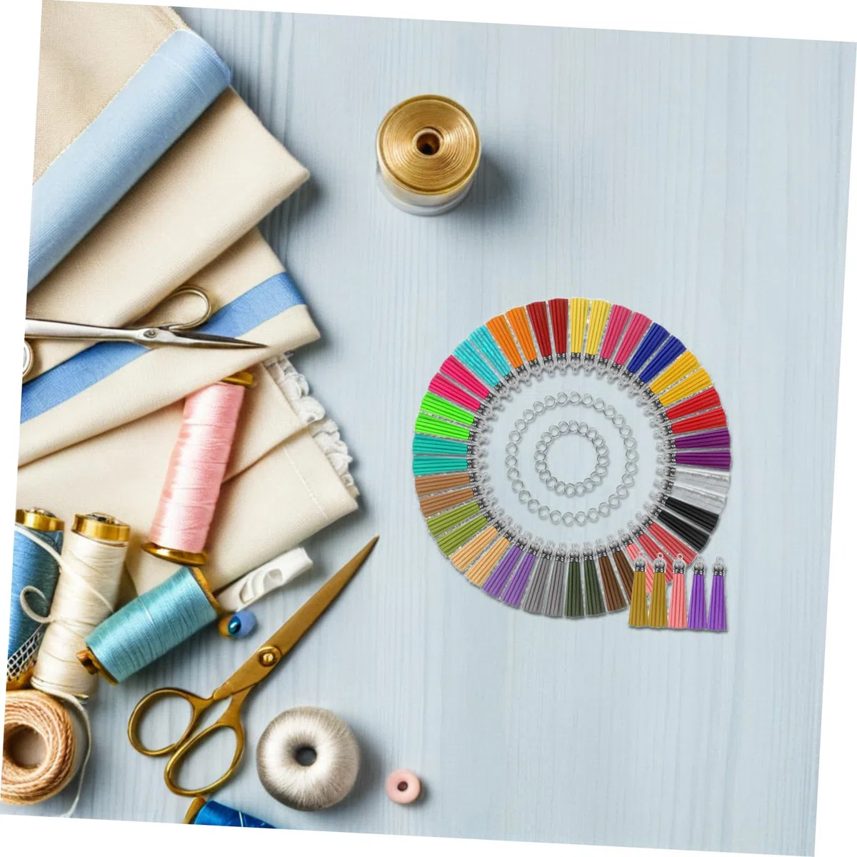 Oatipho - Llavero, pompón de piel, 5,50 cm, con anillo metálico, borlas, para manualidades y fabricación de joyas, amuletos para llaveros, decoración DIY – Lote de 50