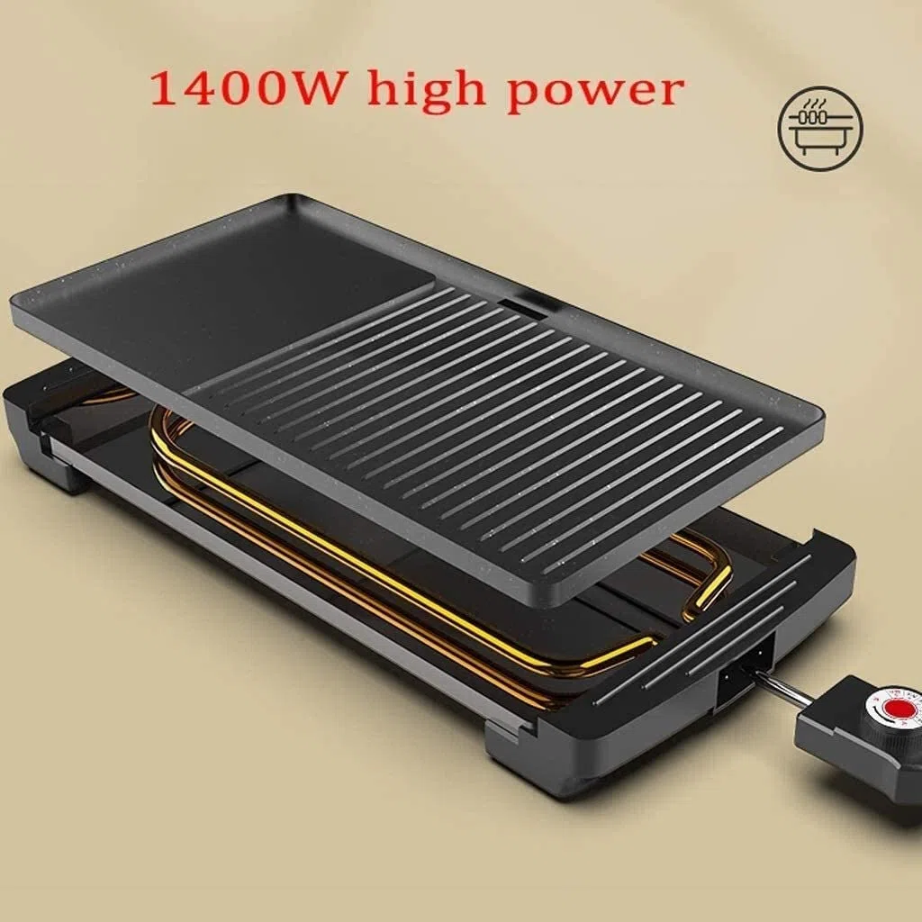 Parrilla Eléctrica Plancha de Asar Sartén eléctrica para parrilla, parrilla de mesa 2 en 1, parrillas de contacto para barbacoa para interiores Parrilla sin humo para interiores, superficies de coc