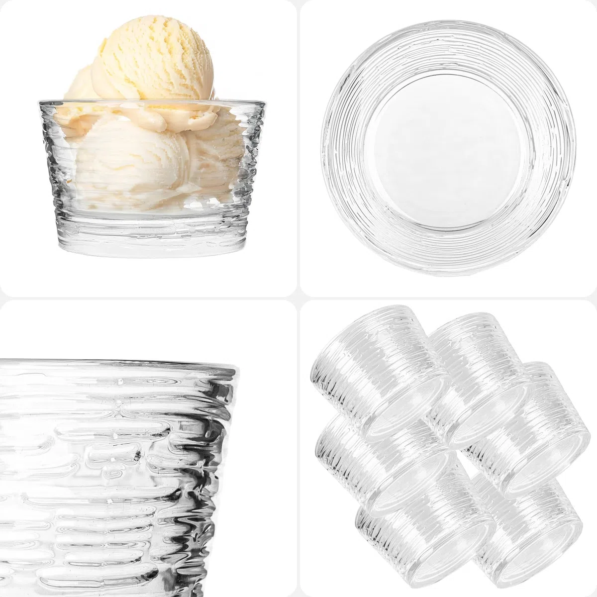 KADAX Vasos de helado de vidrio, juego de 6, 290ml, vasos de postre con pie, cuencos para helado, postres y frutas, vasos de helado, cuencos de postre, apto para lavavajillas (Modelo 4)