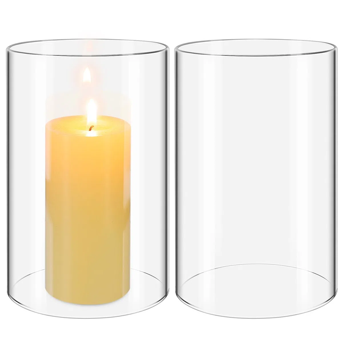 Alipis 2piezas Pantallas para Velas De Vidrio Transparente Tubo Cilíndrico Abierto por Ambos Lados De Soporte para Vela Pilar Resistente y Decorativo para Interiores