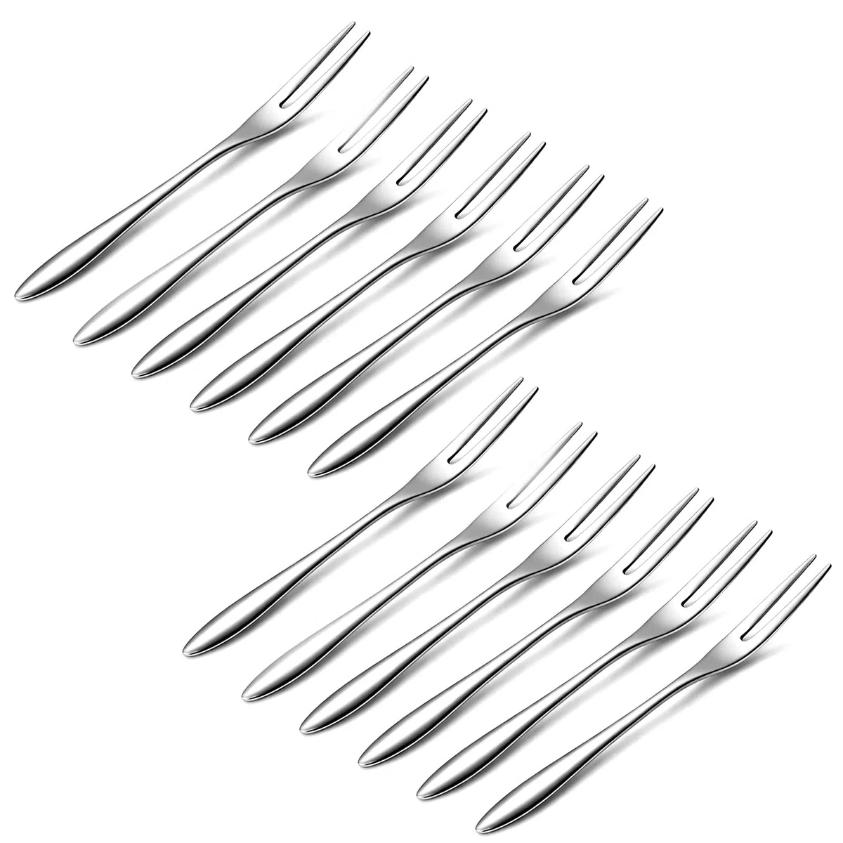 12 tenedores de acero inoxidable de cangrejo, tenedores pequeños de postre para ensalada de cóctel, tenedor de aperitivo, tenedor de ostras, vajilla portátil de acero inoxidable para degustar cangrejo