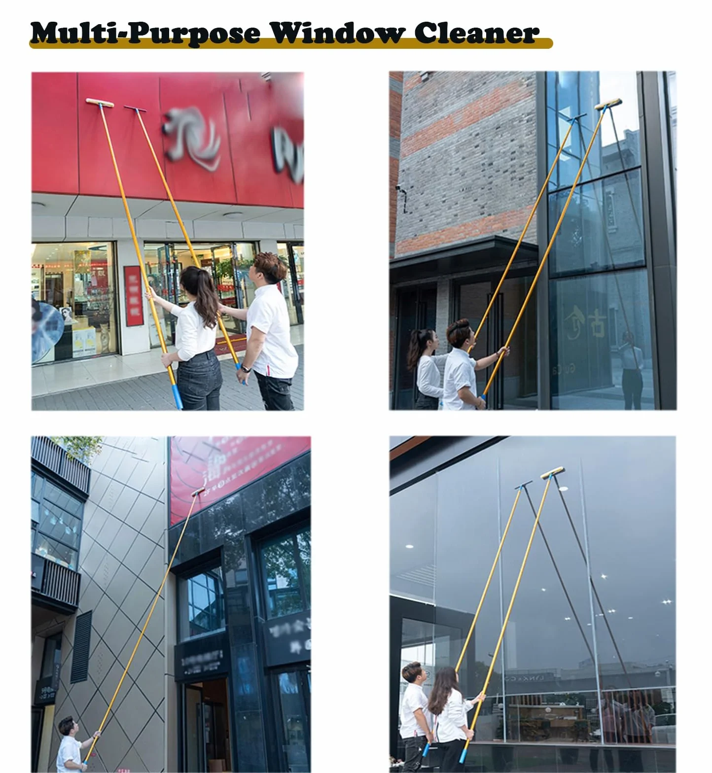 Kit de limpiador de ventanas telescópico con escobilla de goma para limpieza de vidrio de alto alcance, interior y exterior