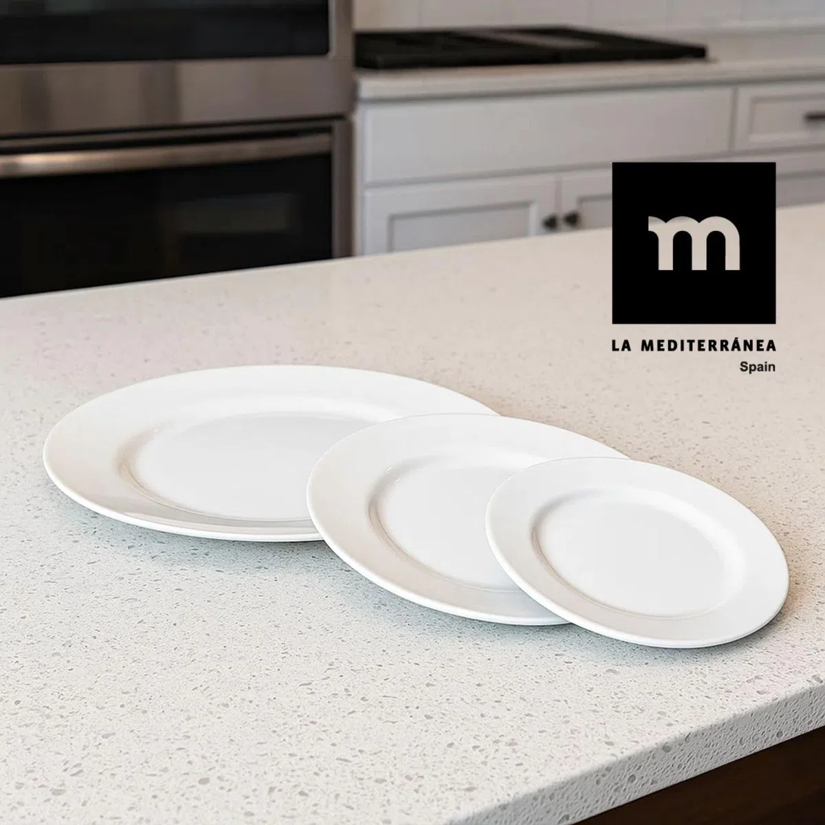 La Mediterránea Vajilla Completa 12 Piezas de Vidrio Templado, Incluye 4 Platos Llanos de (26.5 cm), 4 Platos Hondos de (20.5 cm) y 4 Platos de Postre de (19 cm), Colección Temara