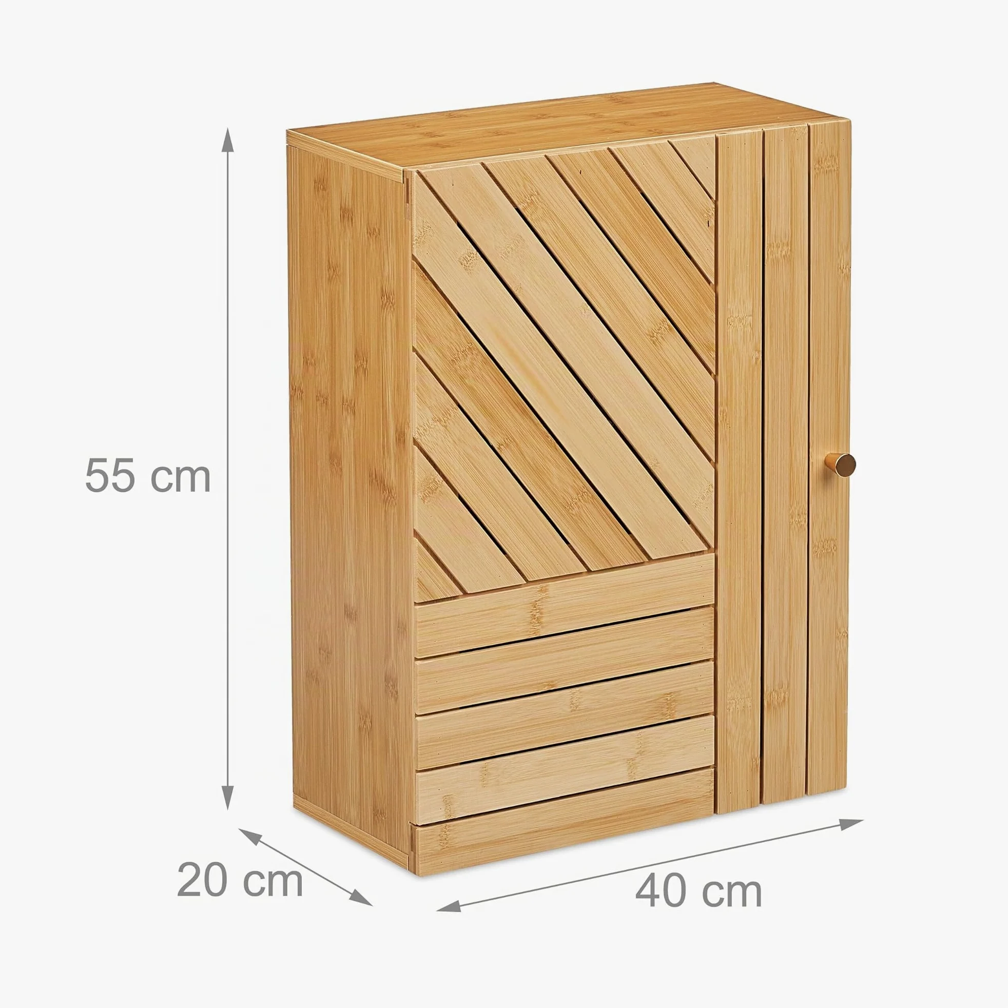 Relaxdays Mueble de Baño para Pared con Puerta de Montaje Variable, Bambú, Balda Regulable, 55 x 40 x 20 cm, Natural