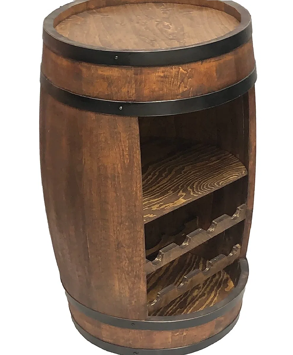 Barril de madera, barril con estantes y 2 estantes para vino, bebidas, vino, estantería de madera 82cm, decoración para habitación. Moderno armario de almacenamiento para botellas - Botellero