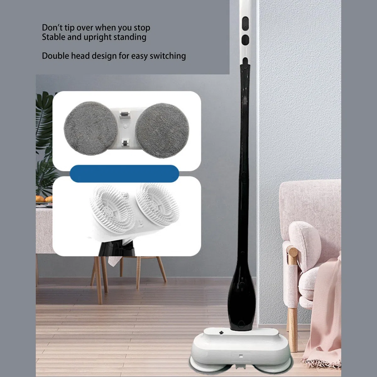 Luocute Taúrgue Giratorio Eléctrico, Trapeador de Inalámbrico de 2 en 1 con Spray de Agua de 800 Ml de Tanque de Agua para Limpieza de Pisos de Azulejos de Madera, 30 Minutos de
