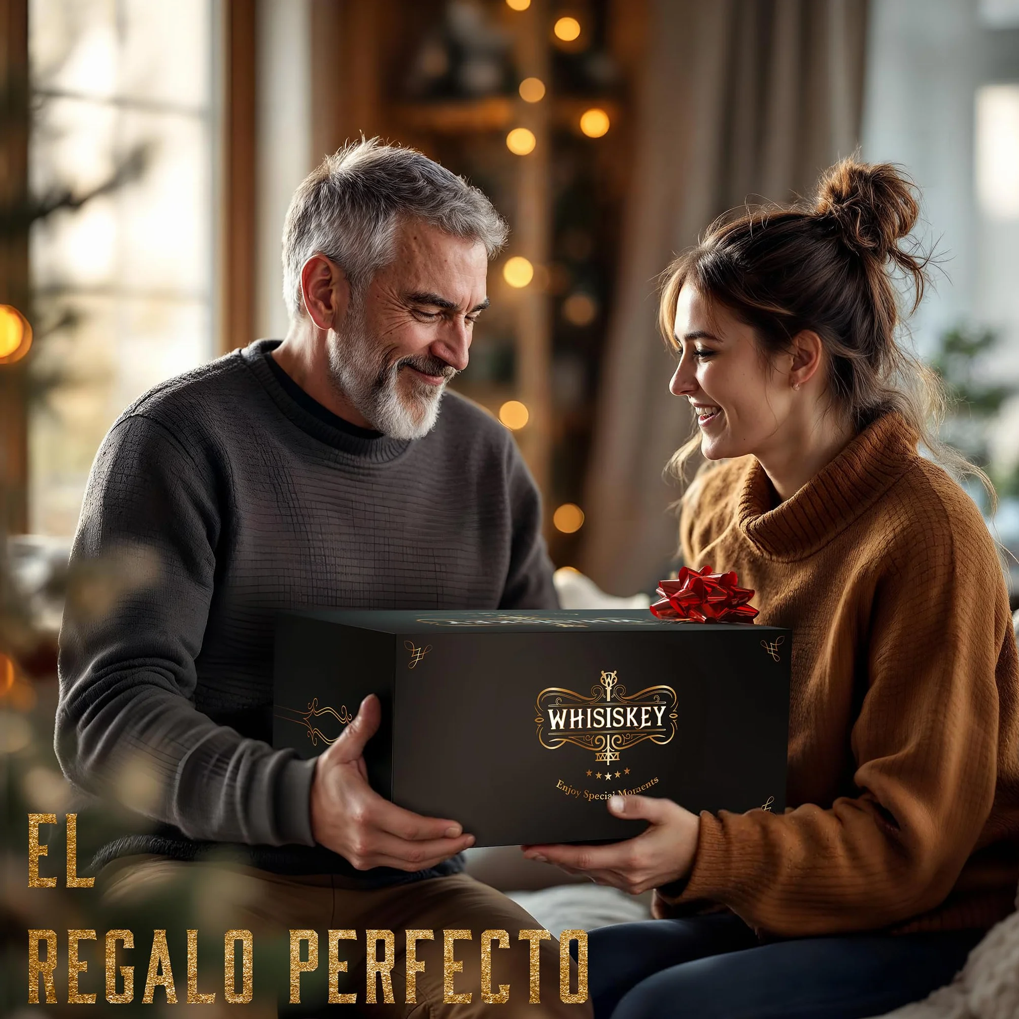 Whisiskey - Set de Accesorios de Whisky - Regalos Originales para Hombre - Cubitos Hielo Reutilizables - Regalo Hombres - Incl: 2 Vasos, 4 Piedras de Whisky, Posavasos, Pinzas para Hielo
