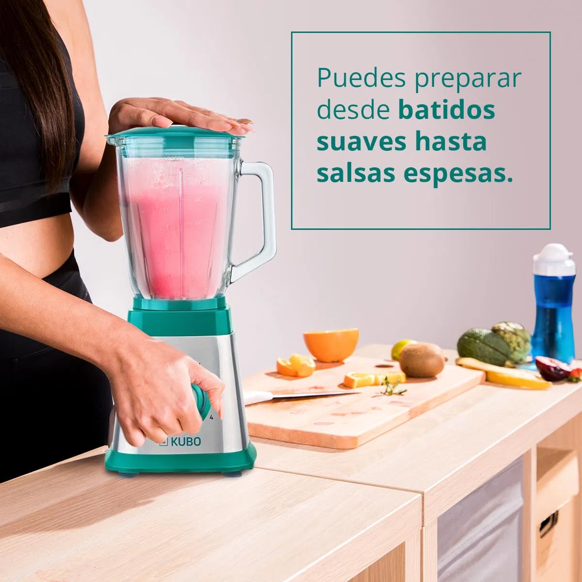 KUBO - Batidora de Vaso - Jarra de Cristal - Potencia 1000W - 4 velocidades - 6 Cuchillas de Acero Inoxidable - Capacidad: 1.5l