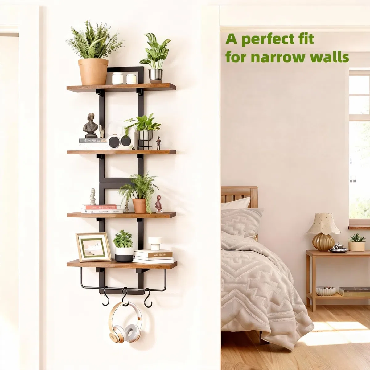 TRAYINDALY Estanteria Pared Madera de 2 Niveles, Baldas Flotantes Pared con Barra para Toallas y 3 Ganchos, Repisas de Pared Ideal para Dormitorio, Baño, Sala, Cocina, Oficina