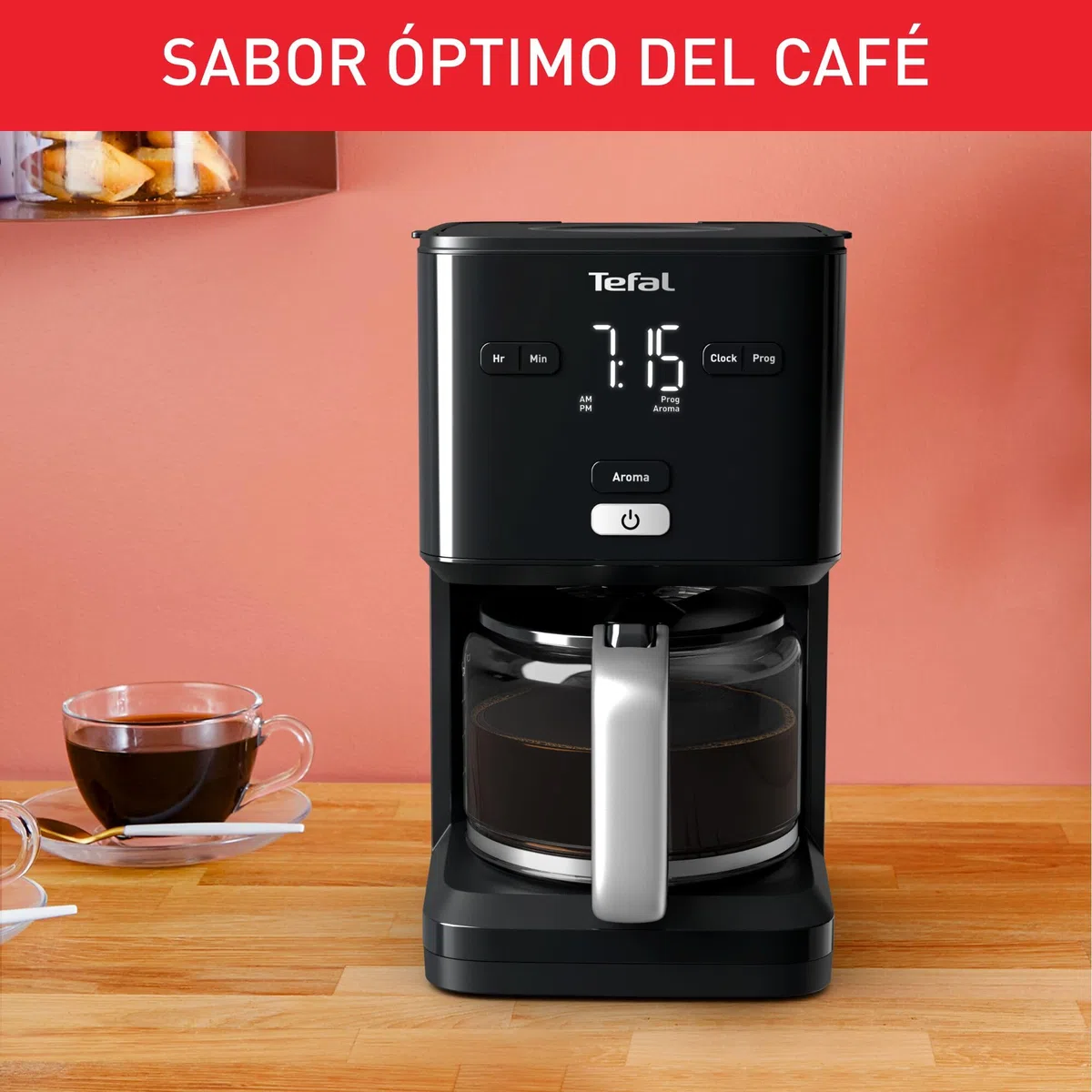 Tefal Smart N Light Cafetera Filtro, Cabezal de Extracción Extragrande, Programable 24h, Función Aroma, Apagado Automático en 30 minutos, Antigoteo, Capacidad de 1.25L, Color Negro, CM600810
