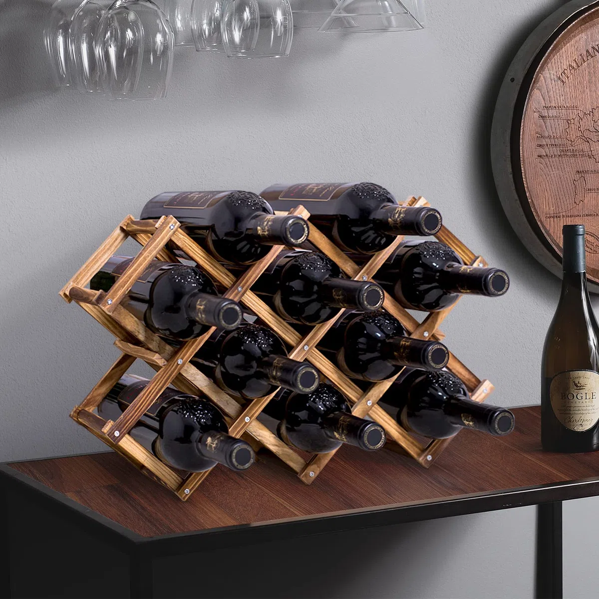 Botellero Plegable de Madera para 10 Botellas de Vino y Cerveza, Soporte Decorativo para Bar