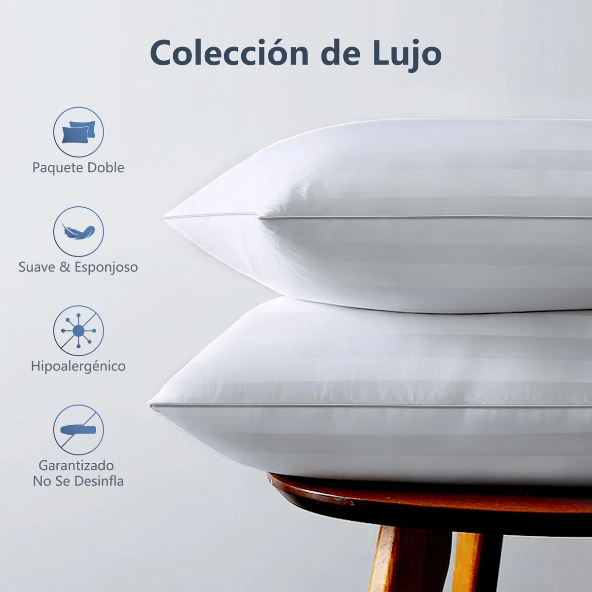TESQ Almohadas 50x70 cm Pack de 2 – Almohada Suaves y Cómodas de Lujo de Hotel, Transpirables e Hipoalergénicas, Ideales para Dormir de Lado, Boca Arriba o Boca Abajo, Fáciles de Lavar