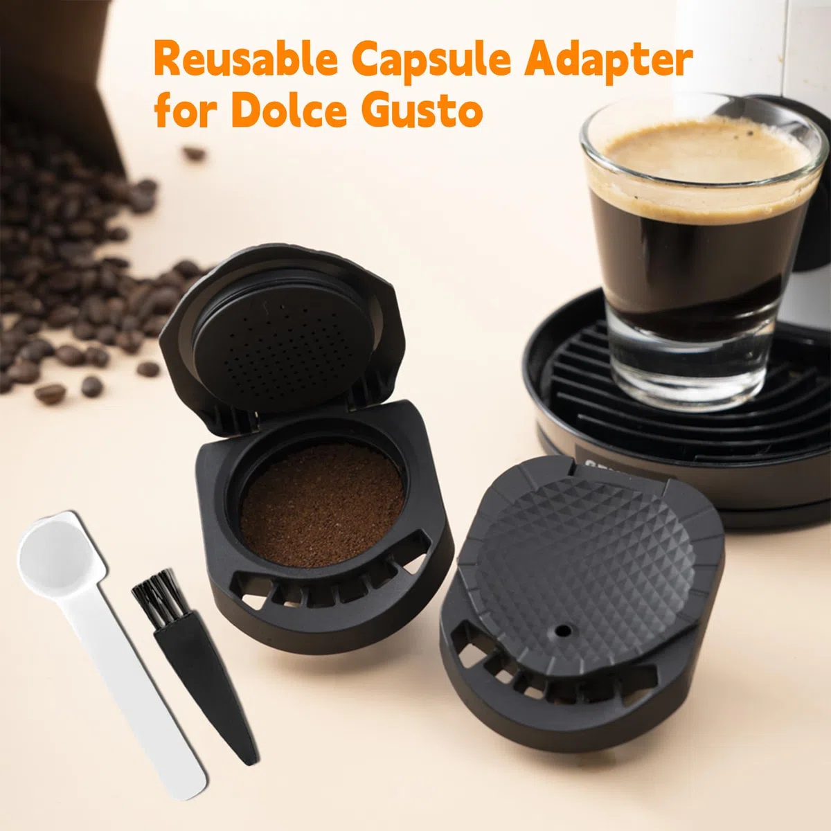 Recargable Reutilizable Cápsula Adaptador for Dolce Gusto, Café Cápsula Convertidor Compatible for Piccolo XS/EDG 305/EDG 606.S/Genio S/Genio Mini