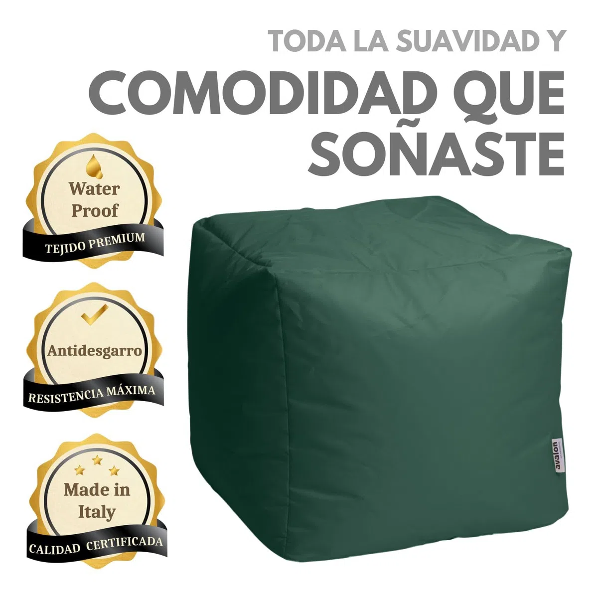 Avalon - Puff Salon Modelo Cubo Jive en Tela Técnica Reforzada, Puffs Reposapies Salon con Relleno Incluido, Puf Cuadrado Muy Cómodo, Anti-desgarros e Impermeable, Made in Italy(45cm-Verde Oscuro)
