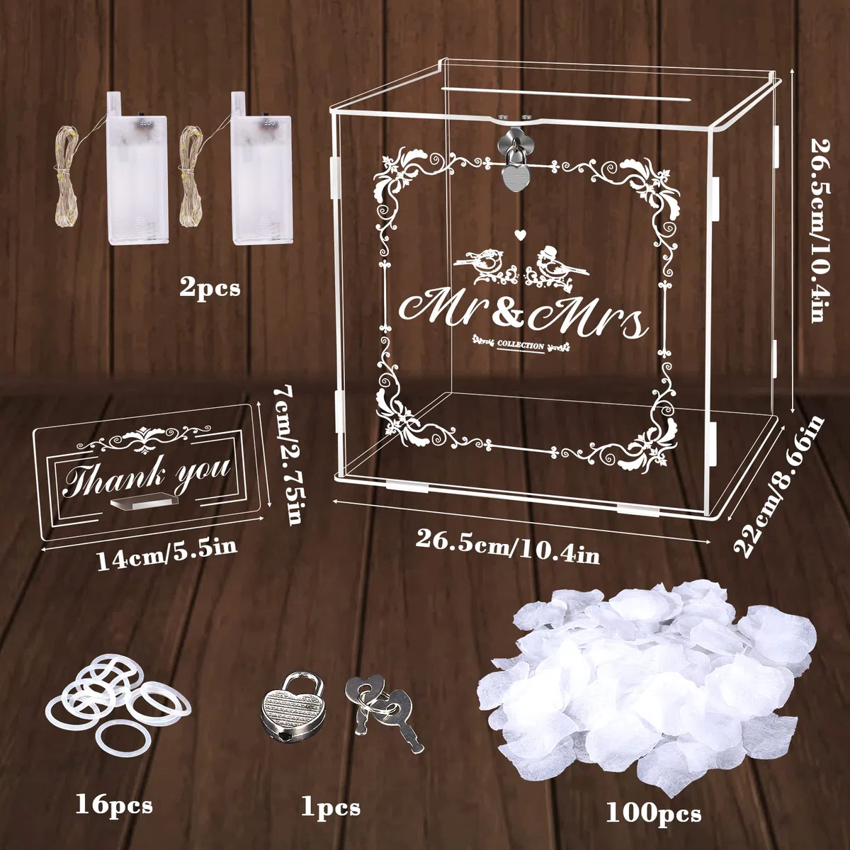 Herenear Caja para Tarjetas de Boda de Acrílico Con Cerradura - para Regalo, Recepción, Cumpleaños, Aniversario y Sobres