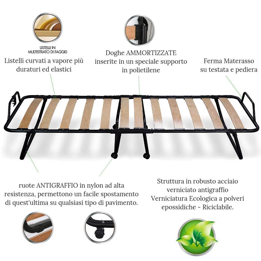 EVERGREENWEB - Cama Plegable 80x190 con Colchón Individual Viscoelástico 10 cm Alto, Funda Desenfundable, Somier de Lamas de Madera, Cama de Emergencia para huéspedes Ahorra Espacio + Almohada Gratis