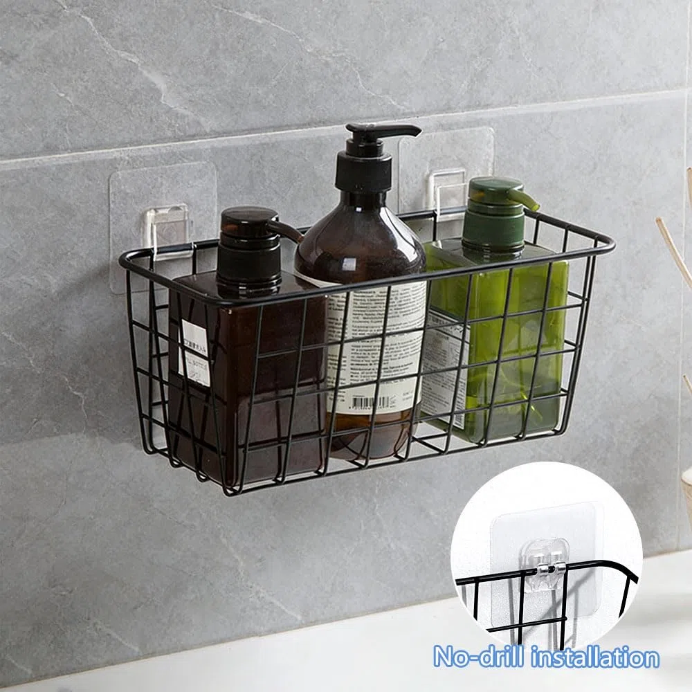 4 Piezas Cestas Alambre Negro Cesta de Almacenamiento de Metal con Ganchos Cestas Metálicas Rejilla Alambre Cesta Pared Metal Almacenaje para Cocina Armario Baño Despensa (28 x 12 x 12.5 cm)