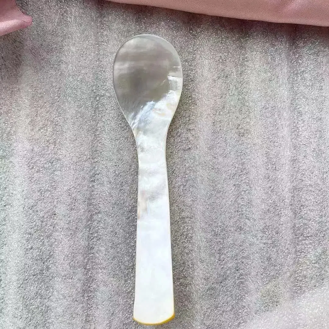 DUEBEL Juego de 6 Cucharas MOP Brillantes de Nácar de 7.5 cm para Caviar, Huevo y Helado (Brillantes)