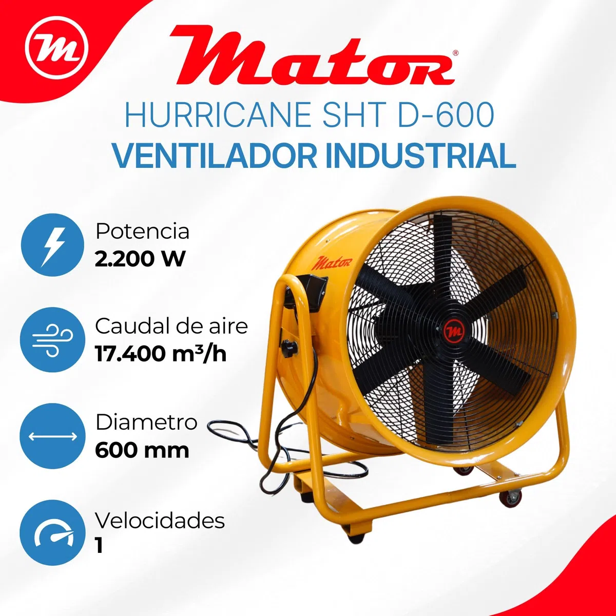HURRICANE VENTILADOR INDUSTRIAL D.600 SHT-60-Ventilador industrial 2.200W, 17.400m3/h