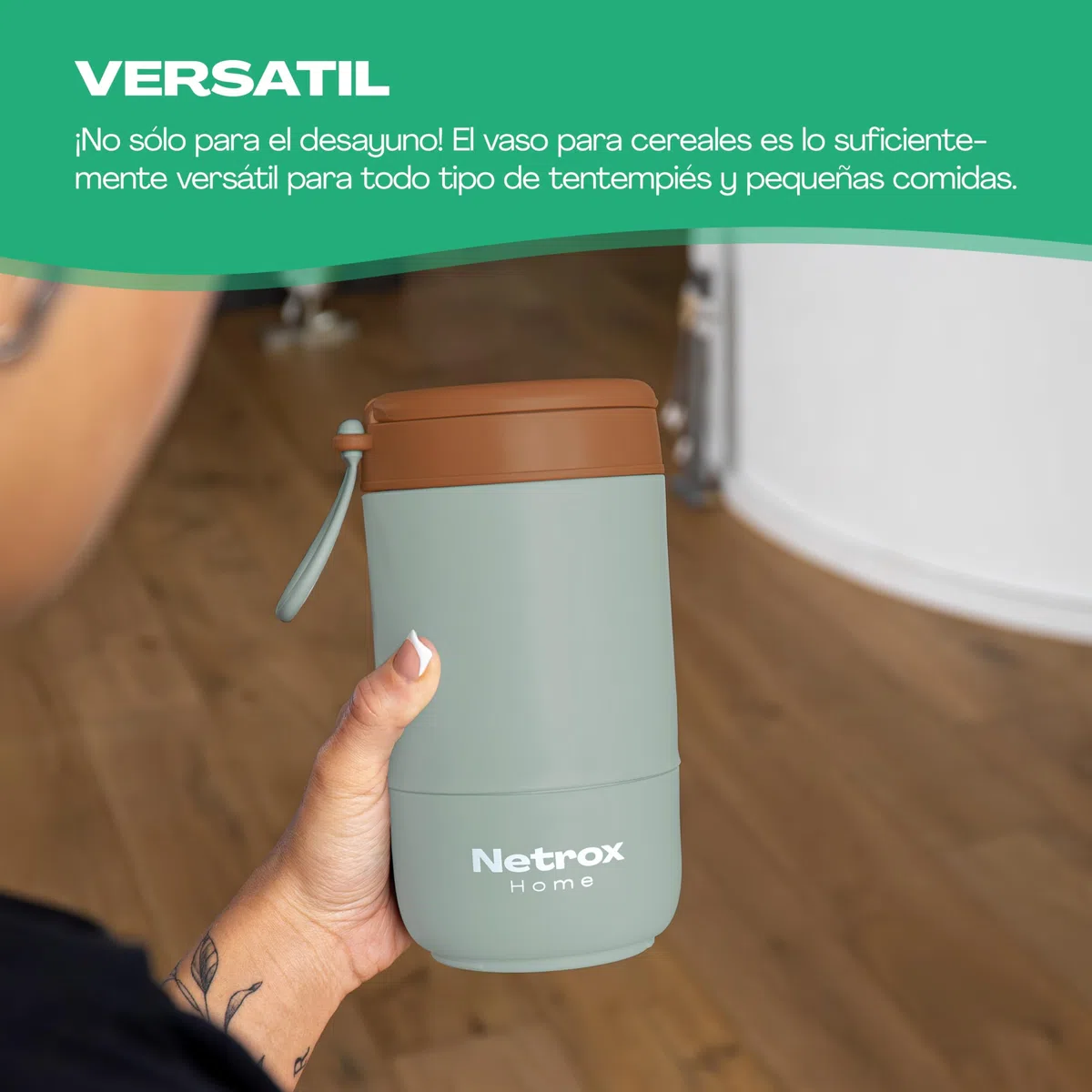 NetroxHome - Taza Cereales con Cuchara para Llevar, Taza de Yogur de Acero Inoxidable a Prueba de Fugas, Fiambrera - para Yogur Comida - verde