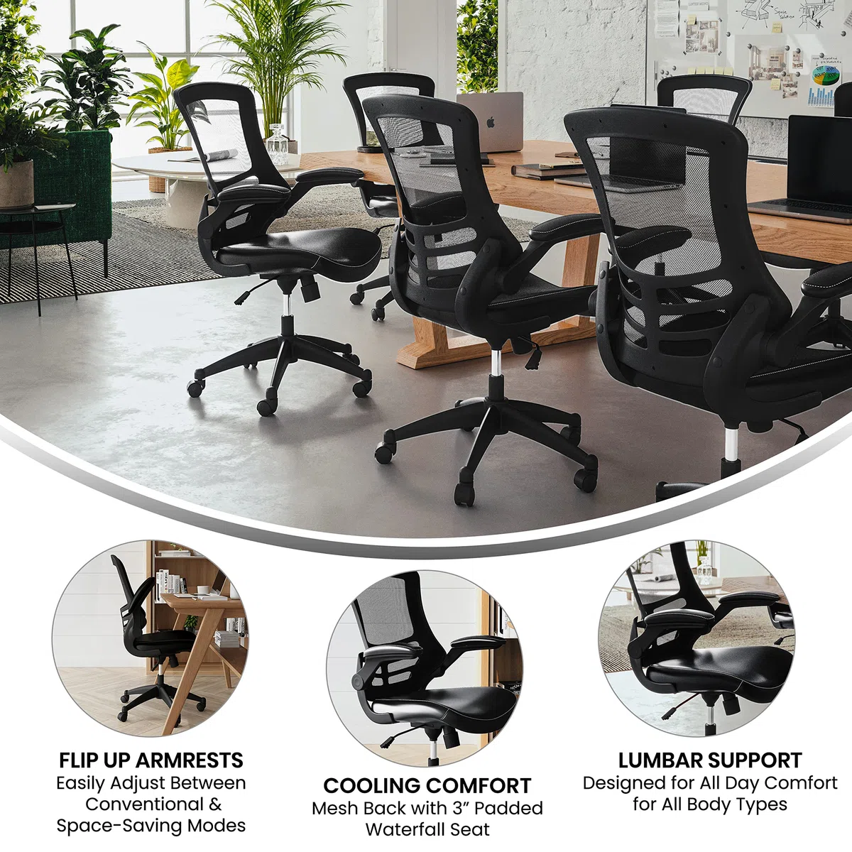 Flash Furniture Silla de oficina, ergonómica, con respaldo de malla, asiento perfilado y ajustable en altura, con palanca de inclinación con fijación, negro, 64,77 x 62,23 x 104,78 cm