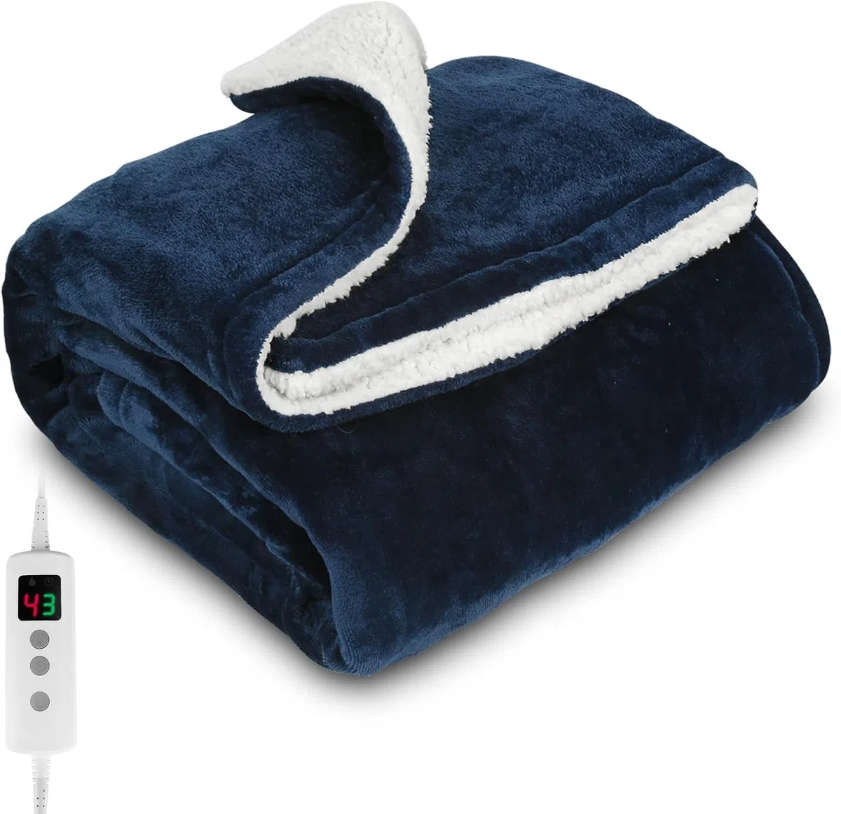 PROALLER Manta Electrica Grande, Doble Franela Polar Sherpa, Lavable a Máquina, Temporizador De 9 Horas y 10 Configuraciones De Calor, Manta Termica Manta Electrica Sofa Blanket, 160x130CM, Azul