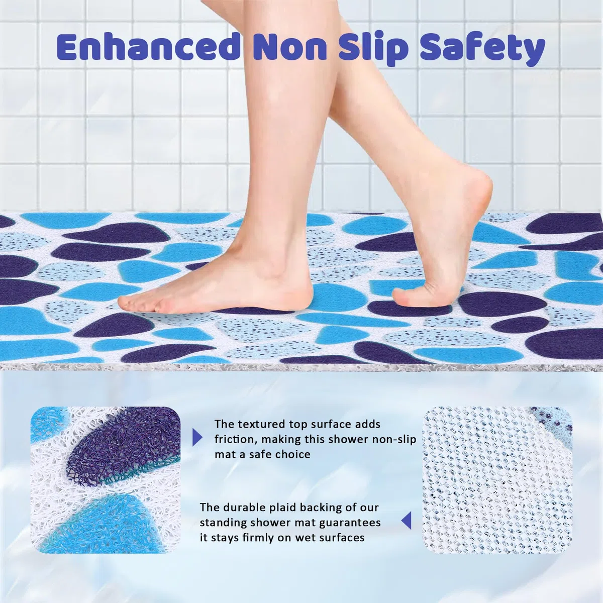 BWBIKE Alfombrilla de Ducha Cuadrada 70 x 70 cm Alfombrilla de Baño Antideslizante Alfombrillas de Bañera de Lufa de PVC Suave Alfombrilla de Baño de Secado Rápido Extra Grande,70 x 70 cm,Azul