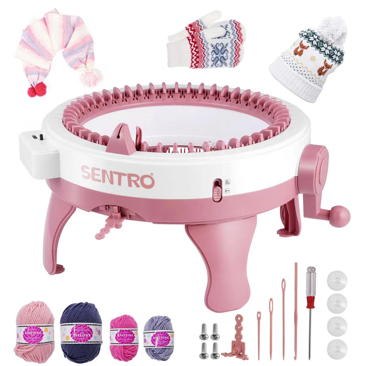 Strixorn SENTRO 48 agujas máquina de tejer con contador de filas, máquina circular Smart Weaving Loom DIY Rotating Double Knit Loom Machine Kits, doble modo máquina para tejer calcetines, gorro y