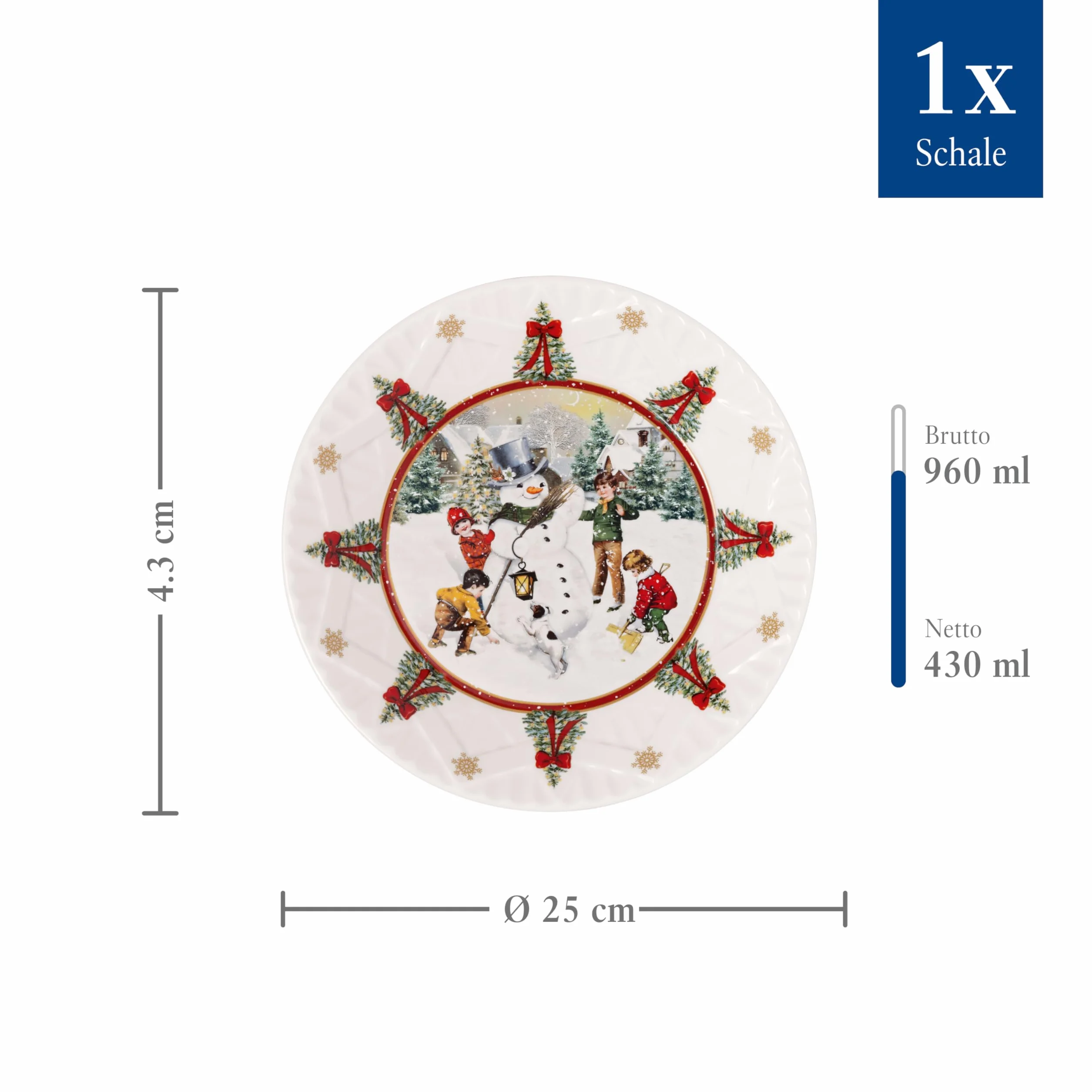 Villeroy & Boch – Toy's Fantasy fuente grande, cuenco navideño grande de porcelana, decoración de muñeco de nieve, cuenco para servir, cuenco de cerámica, plato hondo navideño
