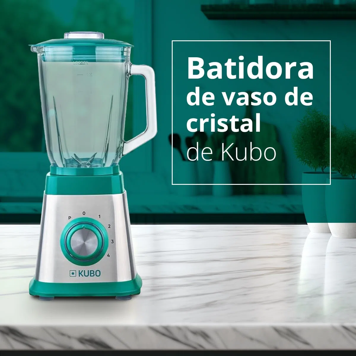 KUBO - Batidora de Vaso - Jarra de Cristal - Potencia 1000W - 4 velocidades - 6 Cuchillas de Acero Inoxidable - Capacidad: 1.5l