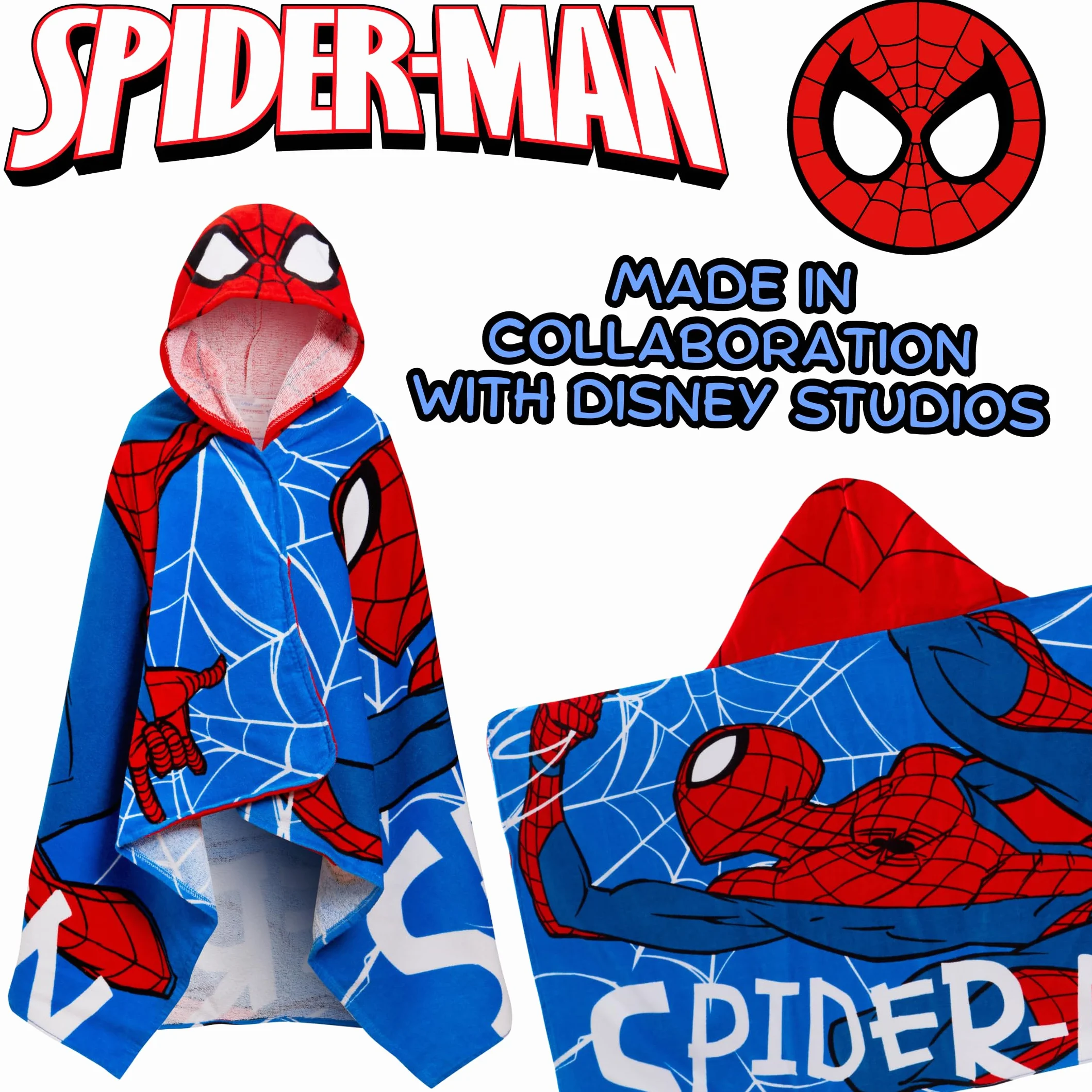 Spider-Man Toalla con capucha 100% algodón Vestir Vengadores Poncho Niños Baño Toalla de playa Envoltura de natación Niños Cambio de bata