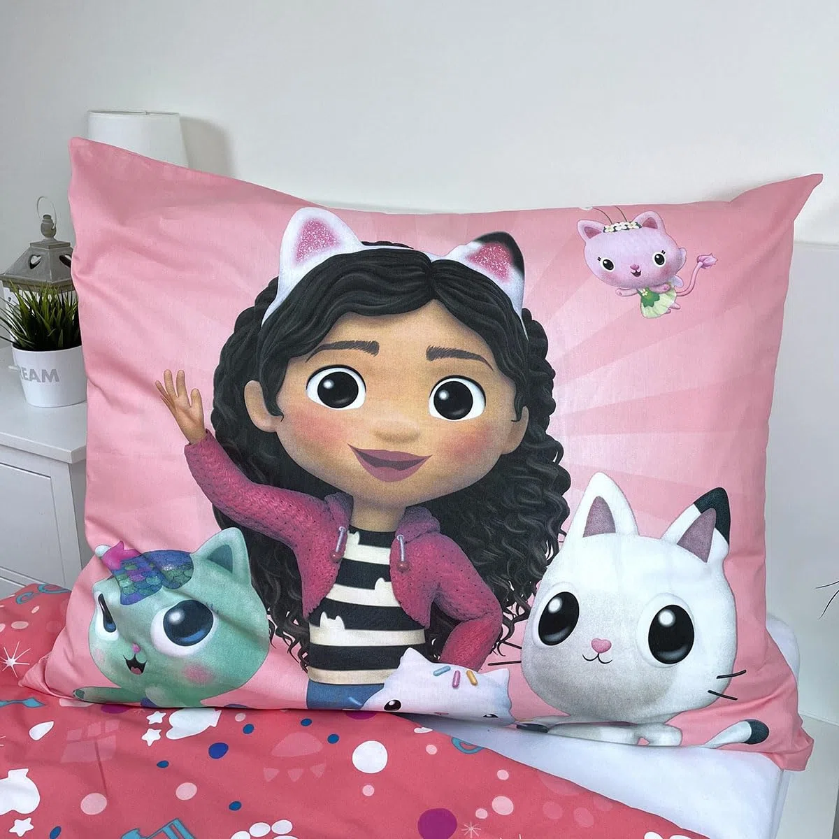 Gabby Casa Muñecas Funda Nórdica Cama 90 140x200 + Funda Almohada 65x65 | Ropa de cama reversible | Algodón natural transpirable | Licencia oficial | Niña | Regalo | Lavable a máquina